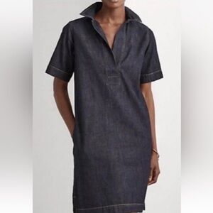 NWT Lauren Ralph Lauren Black Label Denim Shift Shirt Dress in Indigo Blue Sz L